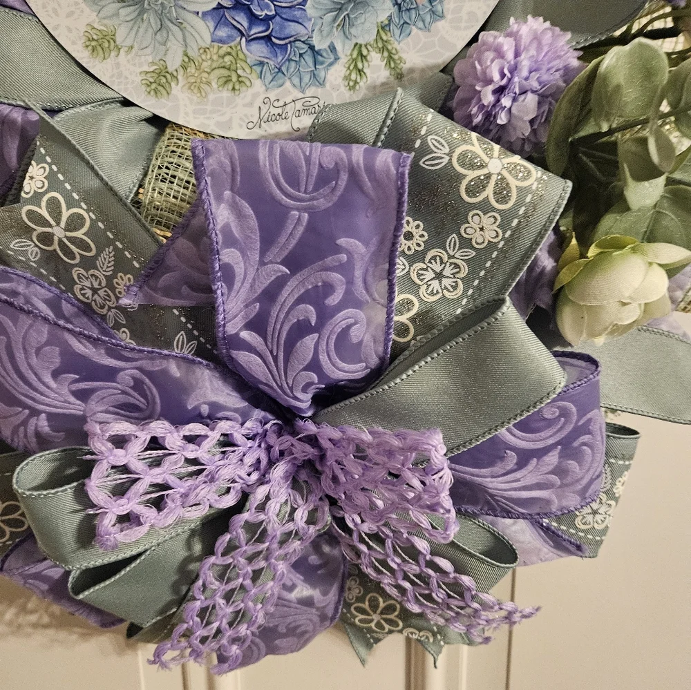 Hand Crafted Purple and Green Holiday Wreath